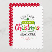 メリークリスマススノーフレークリボンタイポグラフィ シーズンカード (正面/裏面)