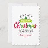 メリークリスマススノーフレークリボンタイポグラフィ シーズンカード (正面)