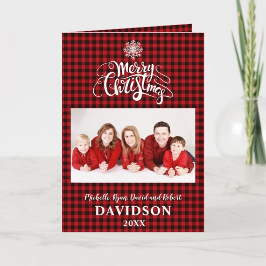 メリークリスマススノーフレークレッドバッファロー写真 シーズンカード (正面)
