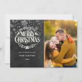 メリークリスマススノーフレーク写真Boho Chalkboard シーズンカード (正面)