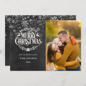 メリークリスマススノーフレーク写真Boho Chalkboard シーズンカード (正面/裏面)