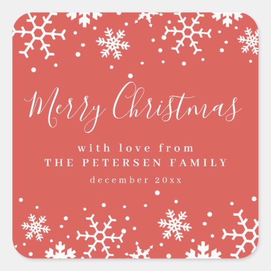 メリークリスマススノーフレーク冬カスタムの休日S スクエアシール (正面)