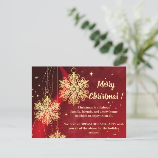 メリークリスマススノーフレーク実在エステート シーズンポストカード (スタンド正面)