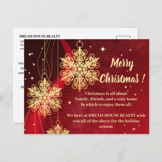 メリークリスマススノーフレーク実在エステート シーズンポストカード (正面/裏面)