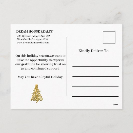 メリークリスマススノーフレーク実在エステート シーズンポストカード (裏面)