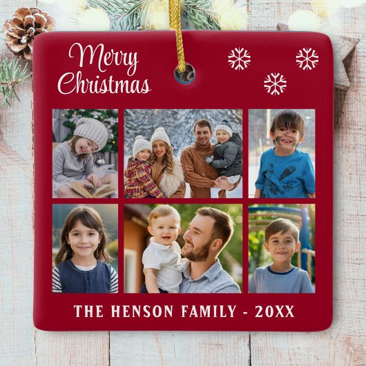 メリークリスマススノーフレーク家族6フォトコラージュ セラミックオーナメント