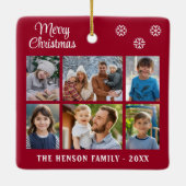 メリークリスマススノーフレーク家族6フォトコラージュ セラミックオーナメント (裏面)