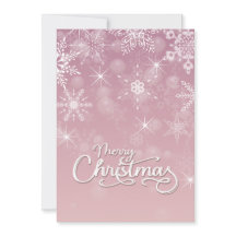 メリークリスマススノーフレーク白ピンクのグリーティング