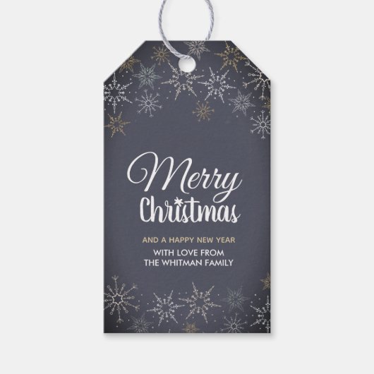 メリークリスマススノーフレーク石板グレー炭 ギフトタグ (正面)
