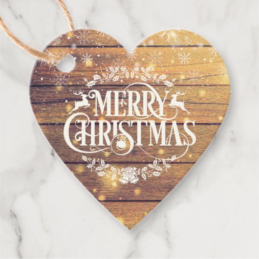 メリークリスマススノーフレーク素朴ウッド フェイバータグ (正面)
