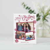 メリークリスマススノーフレーク素朴3枚コラージュ ポストカード (スタンド正面)