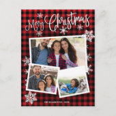 メリークリスマススノーフレーク素朴3枚コラージュ ポストカード (正面)