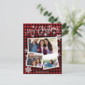 メリークリスマススノーフレーク素朴3枚コラージュ ポストカード (スタンド正面)