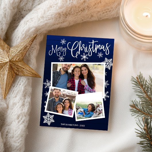 メリークリスマススノーフレーク素朴3枚コラージュ ポストカード