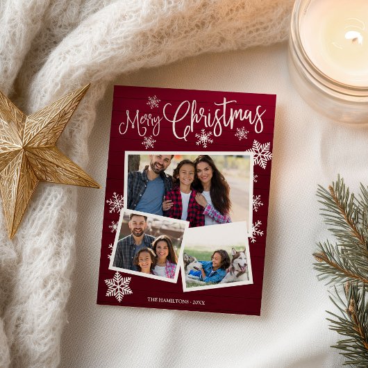 メリークリスマススノーフレーク素朴3枚コラージュ ポストカード