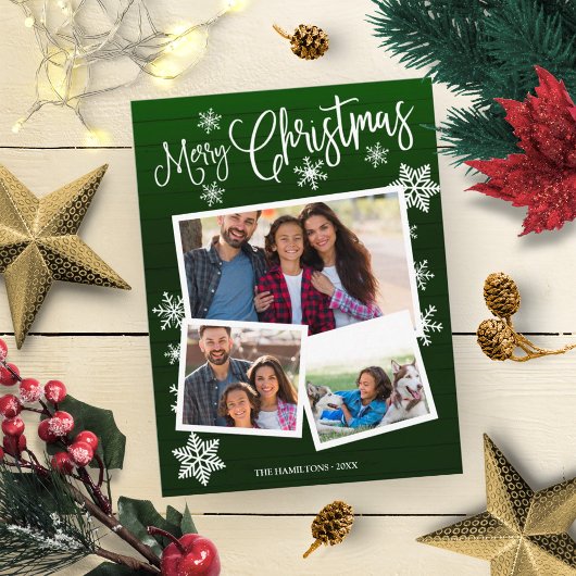 メリークリスマススノーフレーク素朴3枚コラージュ ポストカード