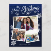 メリークリスマススノーフレーク素朴3枚コラージュ ポストカード (正面)