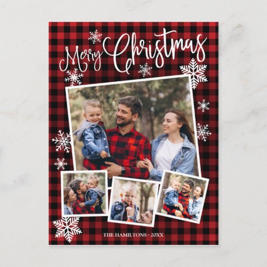 メリークリスマススノーフレーク素朴4枚の写真 ポストカード (正面)