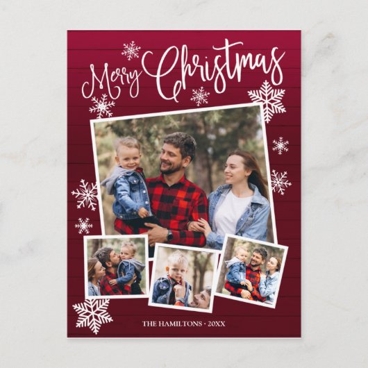 メリークリスマススノーフレーク素朴4枚の写真 ポストカード (正面)