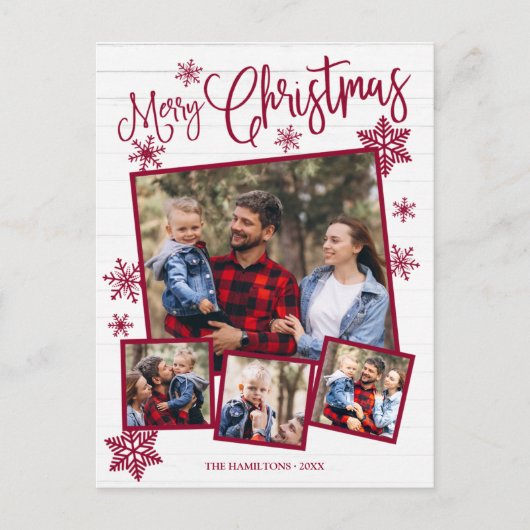 メリークリスマススノーフレーク素朴4枚の写真 ポストカード (正面)