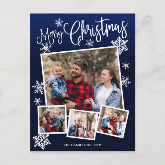 メリークリスマススノーフレーク素朴4枚の写真 ポストカード (正面)