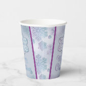 メリークリスマススノーフレーク虹色がかったブルーパープル 紙コップ (右)