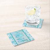 メリークリスマススノーフレーク虹色がかった青 スクエアペーパーコースター (インサイチュ)