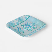 メリークリスマススノーフレーク虹色がかった青 ペーパープレート (傾斜あり)