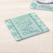 メリークリスマススノーフレーク虹色の緑 スクエアペーパーコースター (アングル)