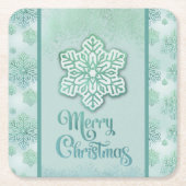 メリークリスマススノーフレーク虹色の緑 スクエアペーパーコースター (正面)