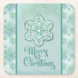メリークリスマススノーフレーク虹色の緑 スクエアペーパーコースター