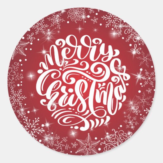メリークリスマススノーフレーク赤い輝き ラウンドシール (正面)