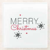 メリークリスマススノーフレーク赤と黒 ガラスコースター (正面)