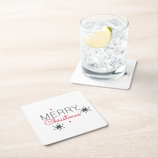 メリークリスマススノーフレーク赤と黒 スクエアペーパーコースター (インサイチュ)