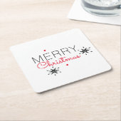 メリークリスマススノーフレーク赤と黒 スクエアペーパーコースター (アングル)