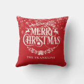 メリークリスマススノーフレーク赤パーソナライズされた家族 クッション (裏面)