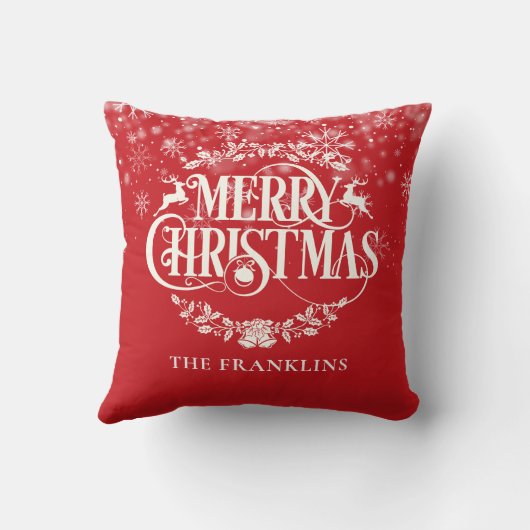 メリークリスマススノーフレーク赤パーソナライズされた家族 クッション (裏面)