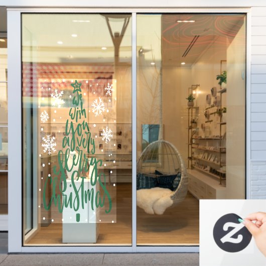 メリークリスマススノーフレーク農家のスクリプトストア ウィンドウサイン (店舗窓)