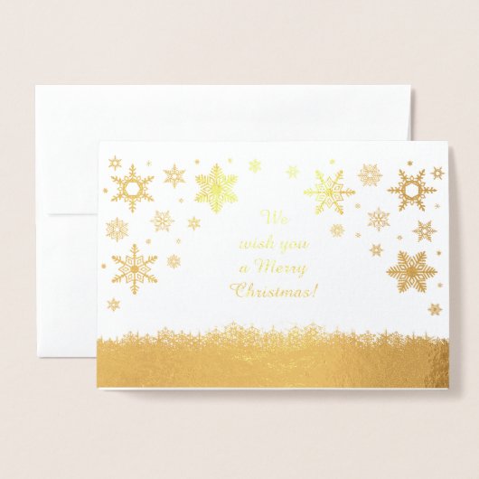 メリークリスマススノーフレーク金ゴールド 箔カード (封筒付き正面)