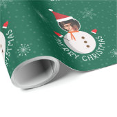 メリークリスマススノーフレーク雪だるま写真 ラッピングペーパー (ロールコーナー)