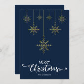 メリークリスマススノーフレーク青いクリスマスカード シーズンカード (正面/裏面)