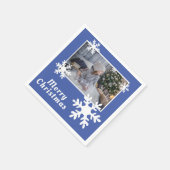 メリークリスマススノーフレーク青い家族写真 スタンダードカクテルナプキン (角)