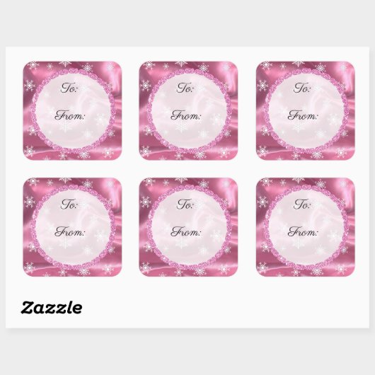 メリークリスマススノーフレーク黒とピンクのシール スクエアシール (シート)