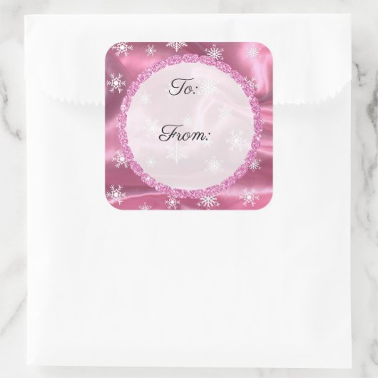 メリークリスマススノーフレーク黒とピンクのシール スクエアシール (バッグ)