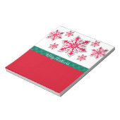 メリークリスマススノーフレーク&グリーン格子状リボン ノートパッド (回転)