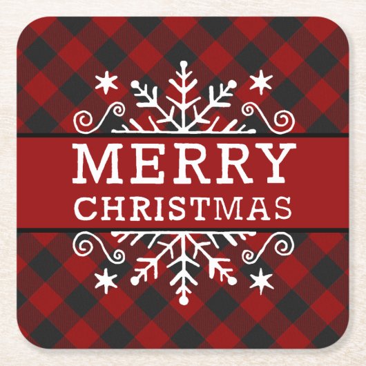 メリークリスマススノーフレーク スクエアペーパーコースター (正面)