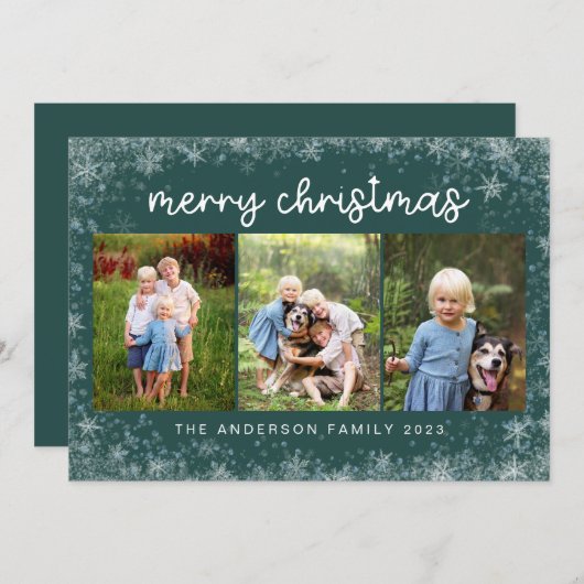 メリークリスマススノーフレーク |フォトコラージュ3 シーズンカード (正面/裏面)