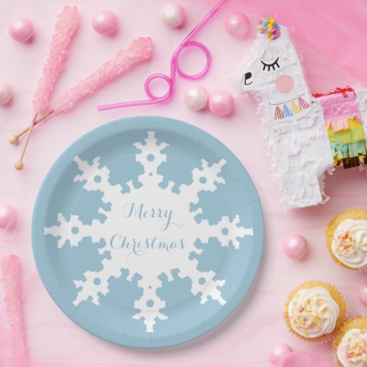 メリークリスマススノーフレーク ペーパープレート (パーティー)