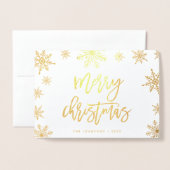 メリークリスマススノーフレーク | ホリデーフォト金ゴールド 箔カード (封筒付き正面)