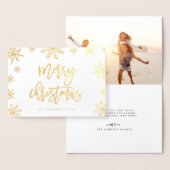 メリークリスマススノーフレーク | ホリデーフォト金ゴールド 箔カード (ディスプレー)